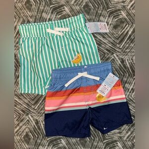 Cat&Jack Boys Striped Swim Trunks - Teal and Navy